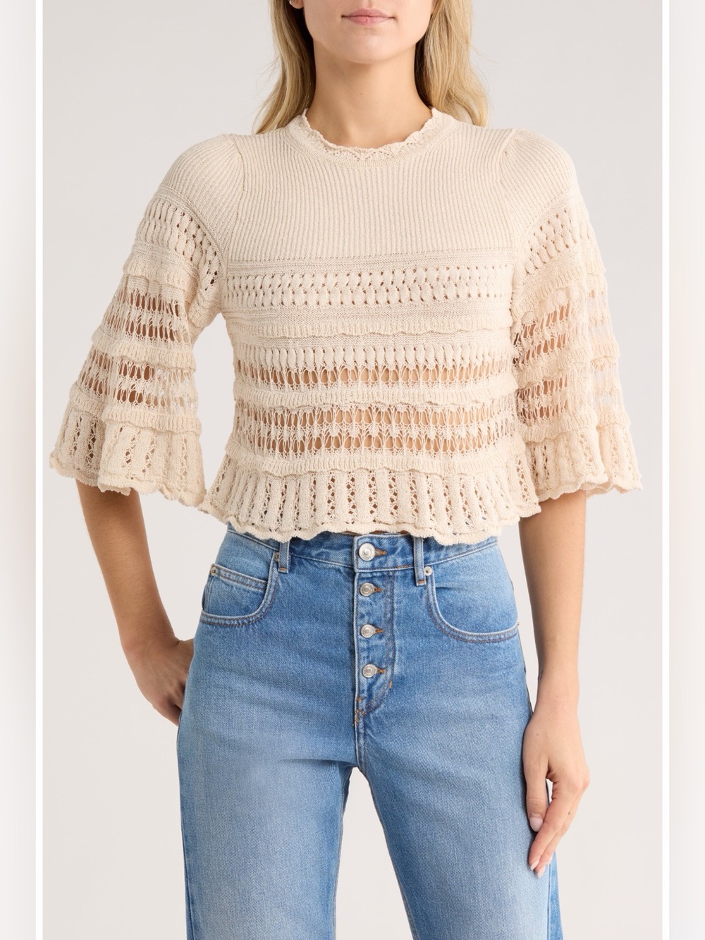 ISABEL MARANT ETOILE Frizy Crochet Knit Cropped Sweater Top- size FR 38/US 4-6 - Picture 5 of 10